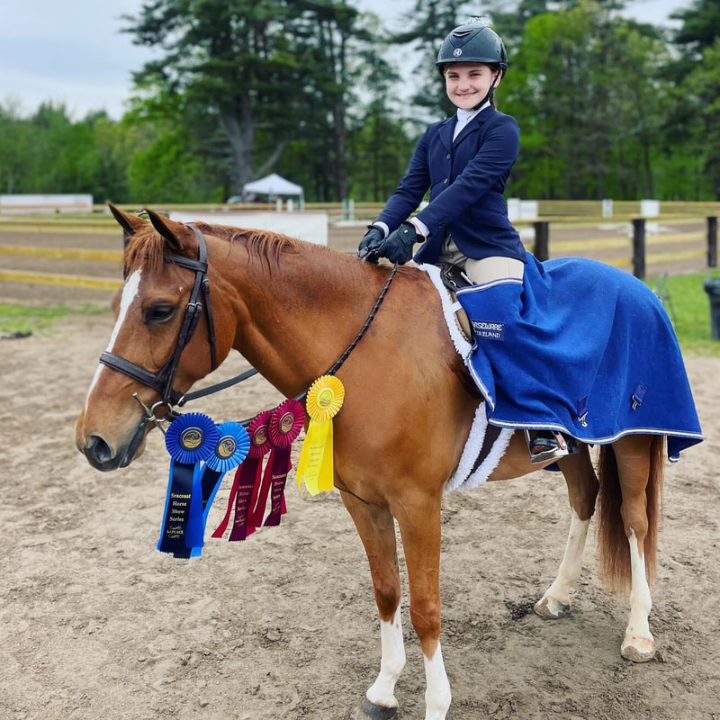 woman patting her horse at a horse show